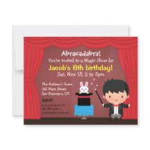 Cute Boy Magicia Magic Birthday Party Uitnodiginge