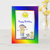Cute Boy met Dog Kaart (Gele Bloem)