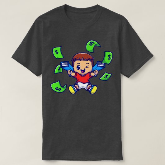 Cute Boy met Money Pistool Cartoon T-shirt (Design voorkant)
