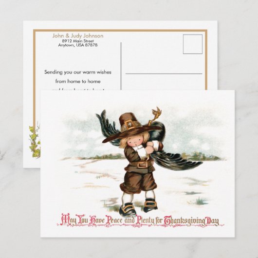 Cute Boy met Turkey Briefkaart (Voorkant / Achterkant)