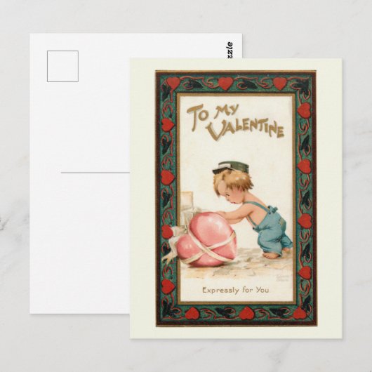 Cute  Boy met Valentijn Heart Briefkaart (Voorkant / Achterkant)