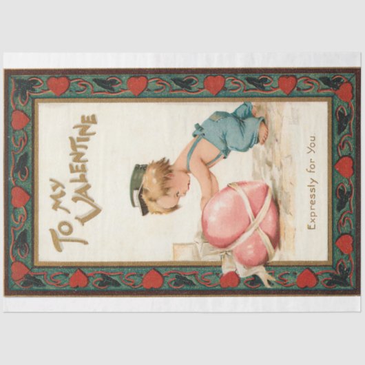 Cute  Boy met Valentijn Heart Tissuepapier (Voorkant)