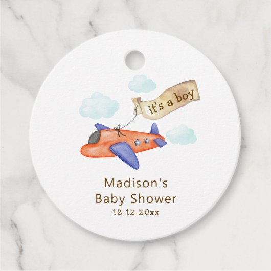 Cute Boy Minimal Aviator Airplane Baby Shower Bedankjes Labels (Voorkant)