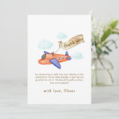 Cute Boy Minimal Aviator Airplane Baby Shower  Bedankkaart (Staand voorkant)