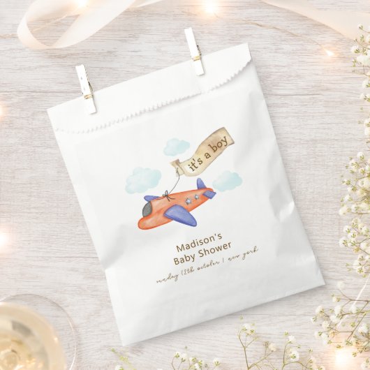 Cute Boy Minimal Aviator Airplane Baby Shower  Bedankzakje (Geknipt)