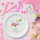 Cute Boy Minimal Aviator Airplane Baby Shower  Papieren Bordje (Feest)