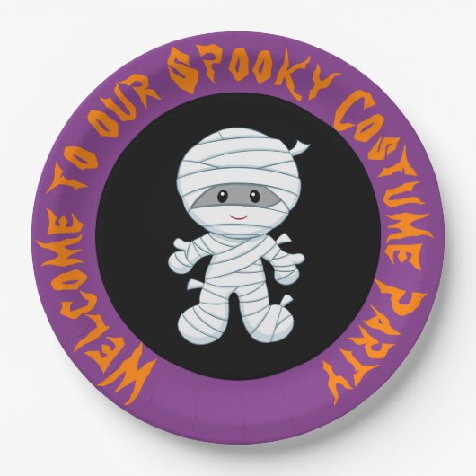 Cute Boy Mummy Halloween Costume Party Papieren Bordje (Voorkant)