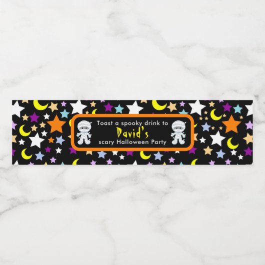 Cute Boy Mummy Halloween Costume Party Waterfles Etiket (Enkel label)