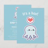 Cute Boy Octopus Baby Shower Invitations Kaart (Voorkant / Achterkant)