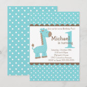 Cute Boy Oerwoud Safari Blue Giraffe Birthday Part Kaart (Voorkant / Achterkant)