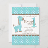 Cute Boy Oerwoud Safari Blue Giraffe Birthday Part Kaart (Voorkant)