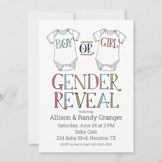 Cute Boy of Girl Bodysuit Gender Reopenbaart Uitno Kaart (Voorkant)