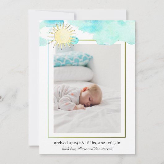 Cute boy of girl lamb pastel sun baby aankondiging (Achterkant)