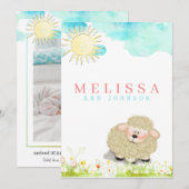 Cute boy of girl lamb pastel sun baby aankondiging (Voorkant / Achterkant)