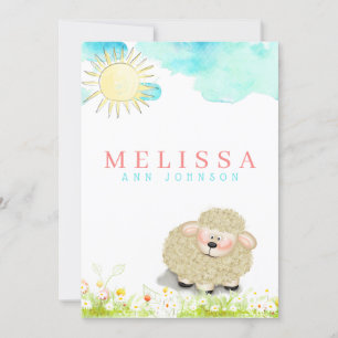 Cute boy of girl lamb pastel sun baby aankondiging