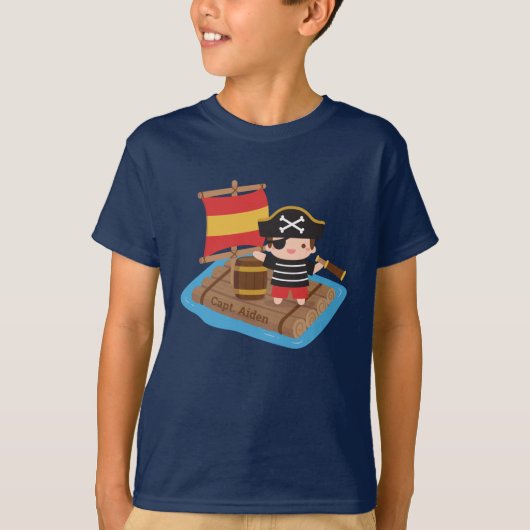 Cute Boy Pirate Adventure Raft Kinder gepersonalis T-shirt (Voorkant)