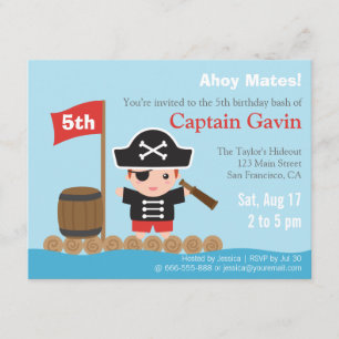 Cute Boy Pirate Birthday Party Kaart