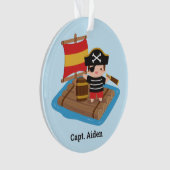 Cute Boy Pirate Captain Wood Raft Kinder Name Ornament (voorkant)