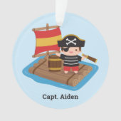 Cute Boy Pirate Captain Wood Raft Kinder Name Ornament (voorkant)