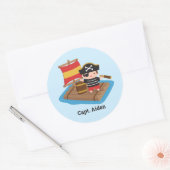 Cute Boy Pirate on Raft Kinder Personalized Ronde Sticker (Envelop)