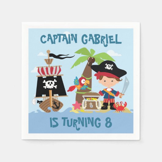 Cute Boy Pirate Party Paper Napkins Servet (Voorkant)