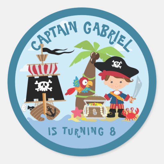 Cute Boy Pirate Party Stickers (Voorkant)
