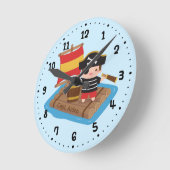 Cute Boy Pirate Set Sail Wooden Raft Kinder Room Ronde Klok (Hoek)