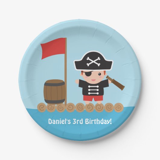 Cute Boy Pirate Treasure Hunt Birthday Party Papieren Bordje (Voorkant)
