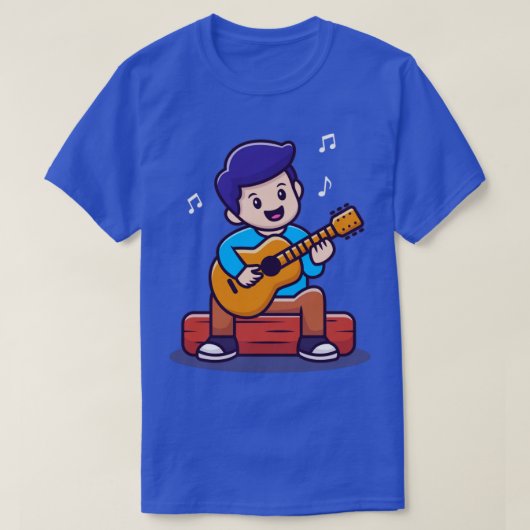 Cute Boy Plays Guitar Cartoon T-shirt (Design voorkant)