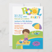 Cute Boy Pool Party Birthday Invitation Kaart (Voorkant)