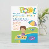 Cute Boy Pool Party Birthday Invitation Kaart (Staand voorkant)