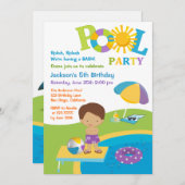 Cute Boy Pool Party Birthday Invitation Kaart (Voorkant / Achterkant)
