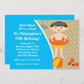 CUTE Boy Pool Party Birthday Uitnodiging (Voorkant / Achterkant)
