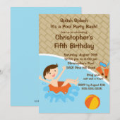 CUTE Boy Pool Party Birthday Uitnodiging (Voorkant / Achterkant)