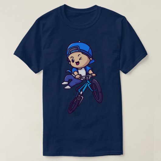Cute Boy Riding Bicycle Cartoon T-shirt (Design voorkant)