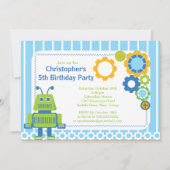 Cute Boy Robot Birthday Party Invitation Kaart (Voorkant)