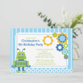 Cute Boy Robot Birthday Party Invitation Kaart (Staand voorkant)