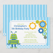 Cute Boy Robot Birthday Party Invitation Kaart (Voorkant / Achterkant)