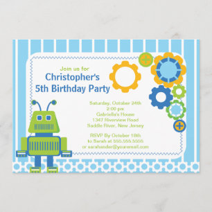 Cute Boy Robot Birthday Party Invitation Kaart