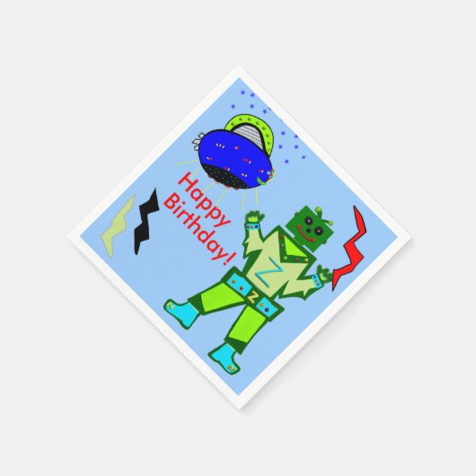 Cute Boy Robot Blue Spaceship Birthday Servetten (Hoek)