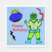 Cute Boy Robot Blue Spaceship Birthday Servetten (Voorkant)