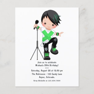 Cute Boy Rock Star Verjaardagsfeestje Flyer