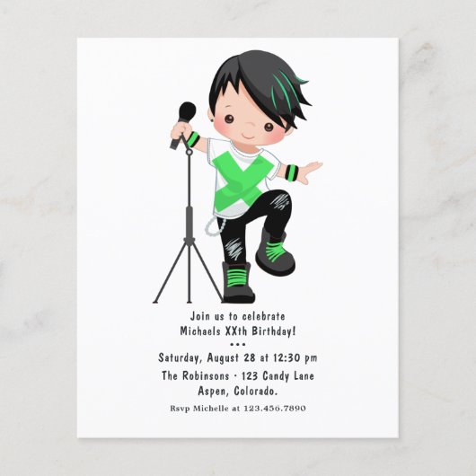 Cute Boy Rock Star Verjaardagsfeestje Flyer (Voorkant)