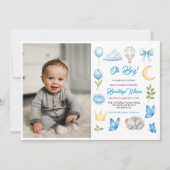 Cute Boy’s Elephant Watercolor Baby Shower Kaart (Voorkant)
