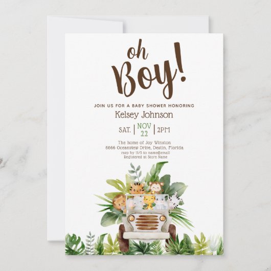 Cute Boy Safari Oerwoud Zoo Animals Baby shower Kaart (Voorkant)
