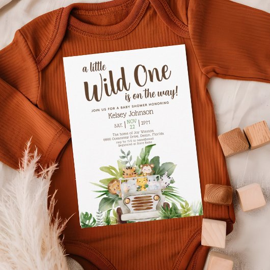 Cute Boy Safari Wild One Animals Baby shower Kaart