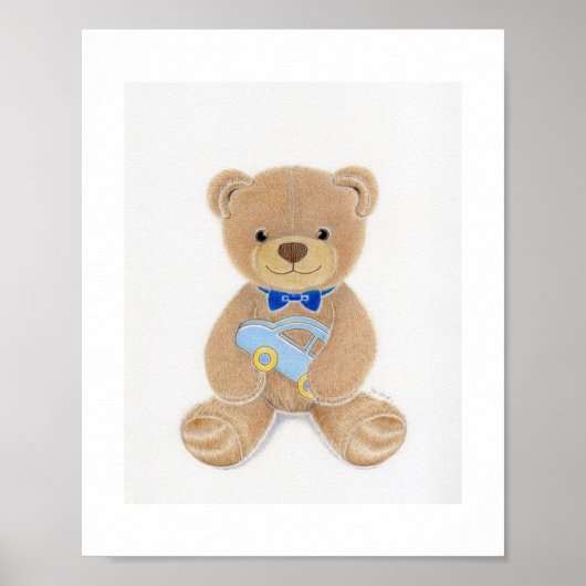 Cute Boy Teddy Bear Nursery Art Print (Voorkant)
