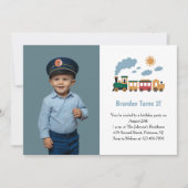 Cute Boy Train Photo Kids 2nd Birthday Party Kaart (Voorkant)