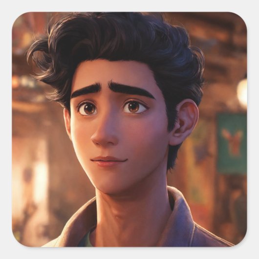 Cute Boy Vierkante Sticker (Voorkant)