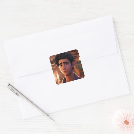Cute Boy Vierkante Sticker (Envelop)